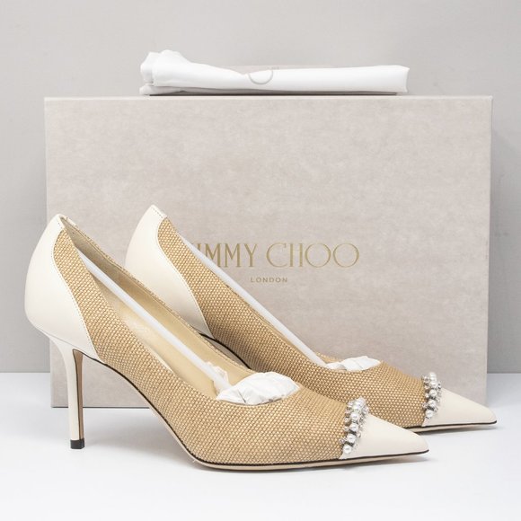 Jimmy Choo Love 85 Natural/Crystal/Latte Heels Size 37 (7 US)